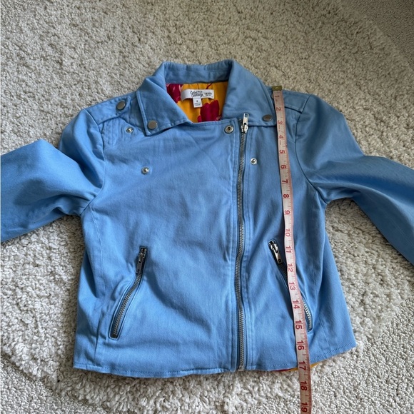 Color Me Courtney Dennis Blue Canvas Crop Biker Moto Jacket Size 2 - Picture 11 of 13